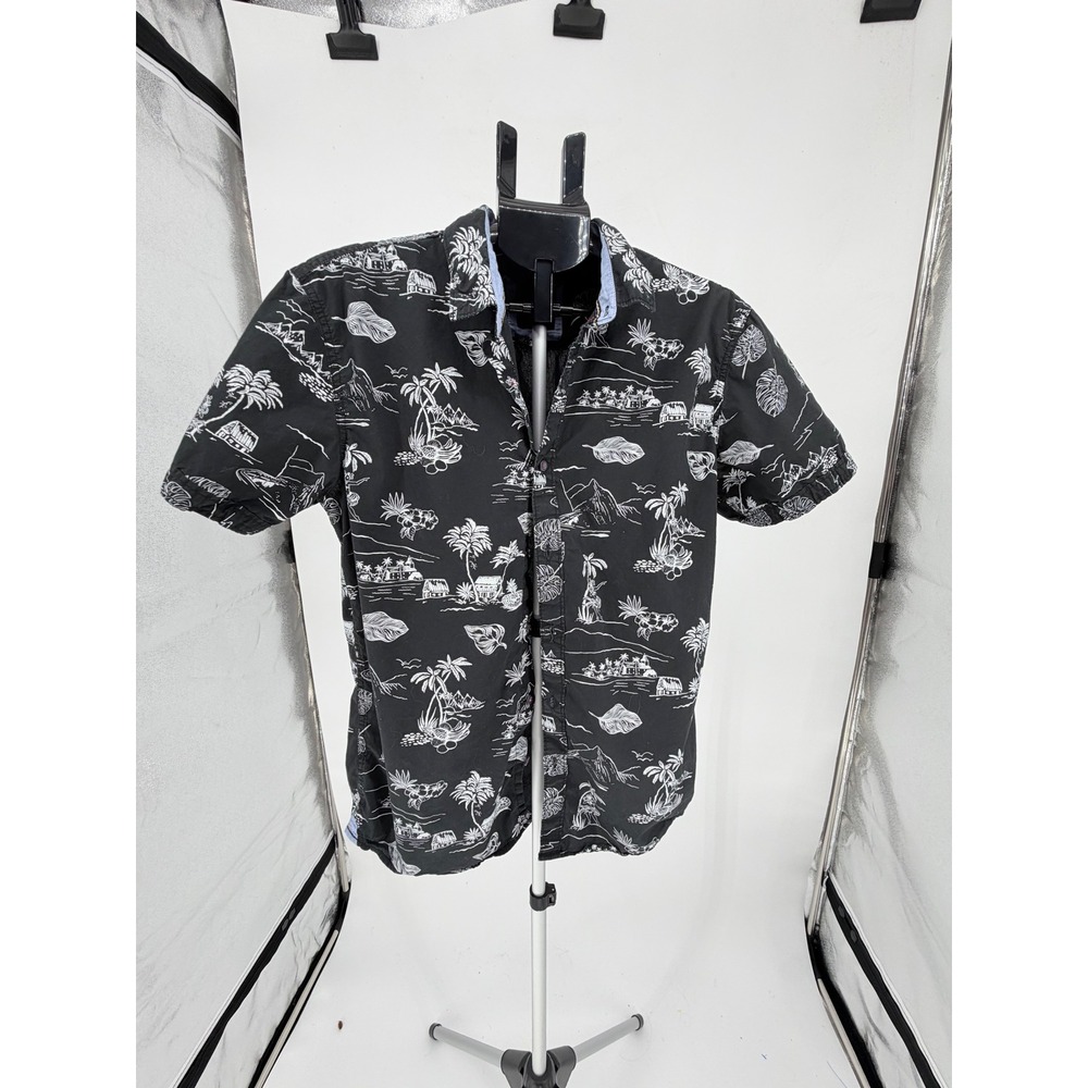 Gotcha Button Down Shirt Mens Large Black Excellent Tropical Palm Tree Print